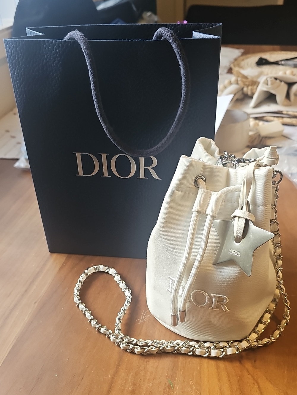 Dior White Drawstring Mini Bucket Bag GWP with Star Charm And Gift Bag - Picture 8 of 9